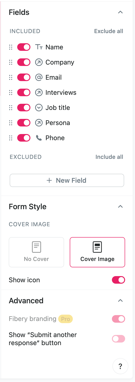 Fibery
			settings form ui component