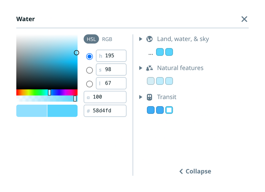 Mapbox
				color picker ui component