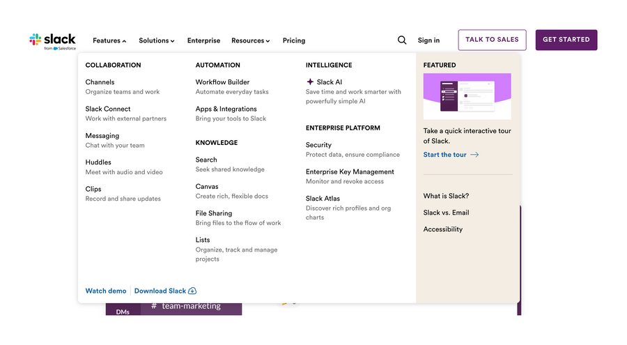 Slack
				flyout menu ui component