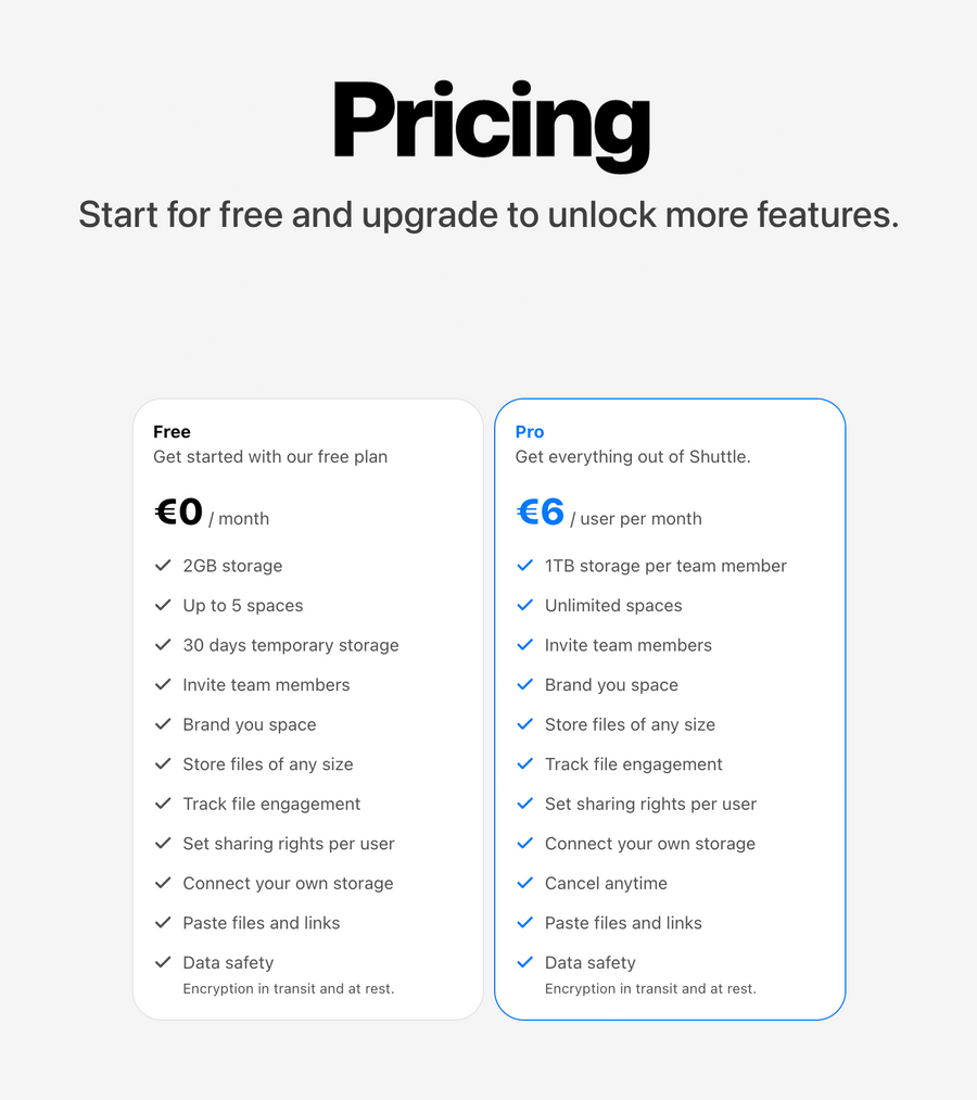 Shuttle
				pricing section ui component