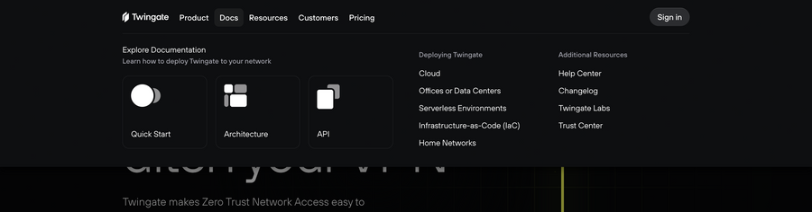Twingate
				flyout menu ui component