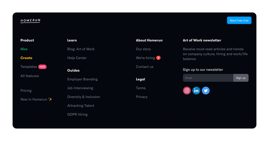 Homerun
				footer ui component