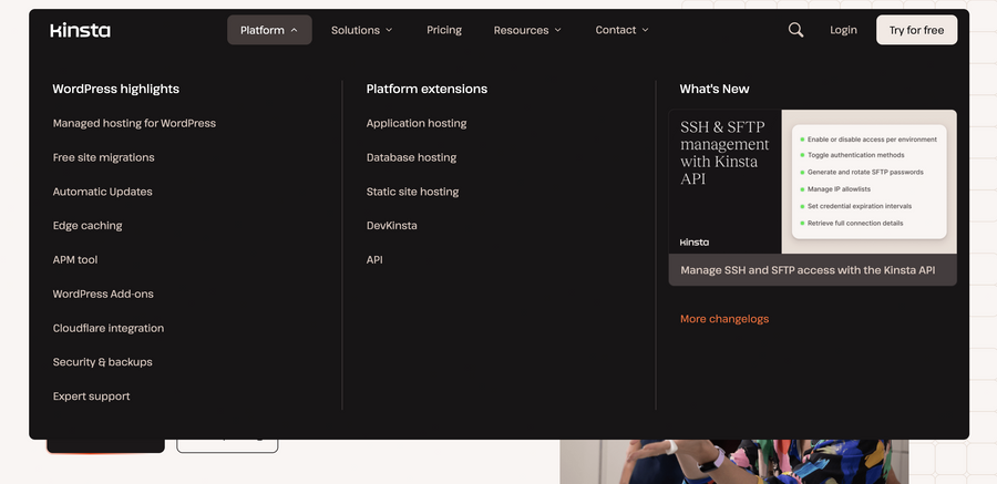 Kinsta
				flyout menu ui component