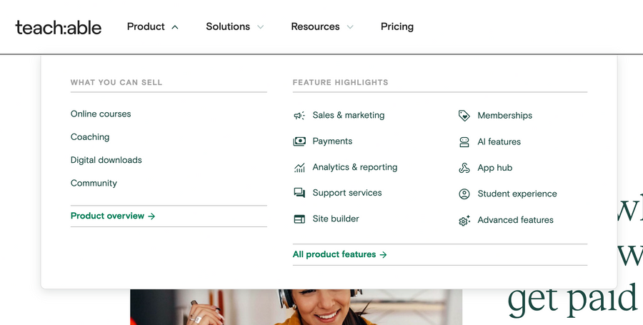 Teachable
				flyout menu ui component