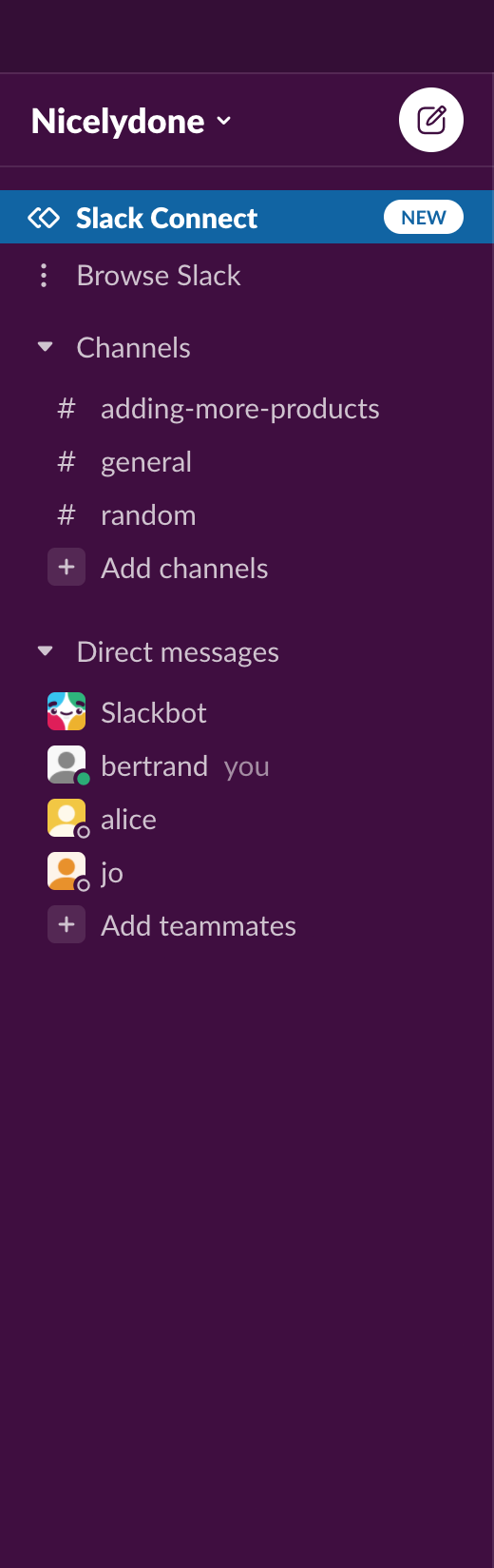 Slack
				vertical navigation ui component