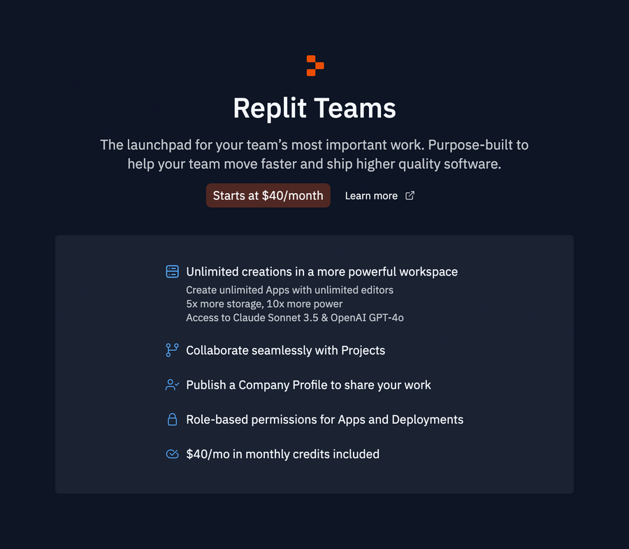 Replit
				pricing section ui component