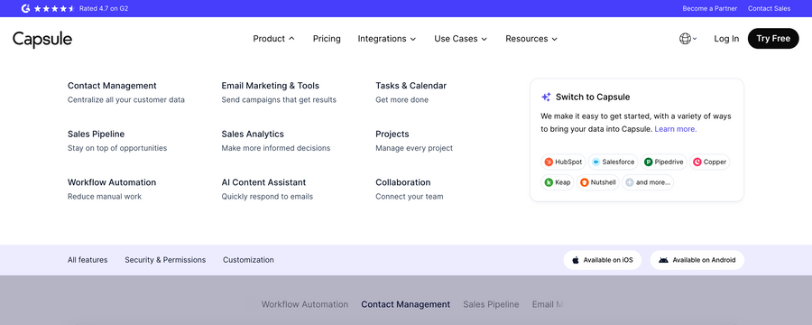 Capsule
				flyout menu ui component