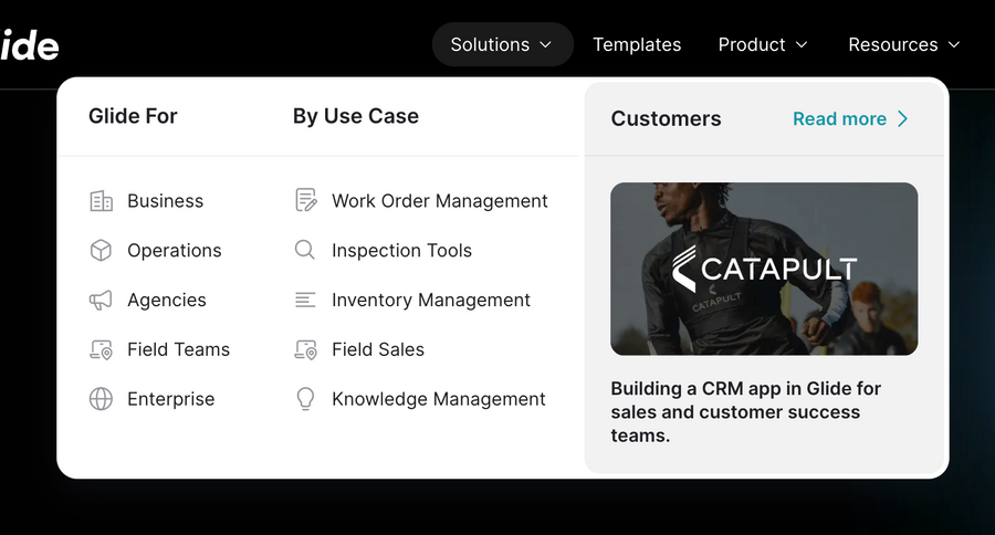 Glide
				dropdown menu ui component
