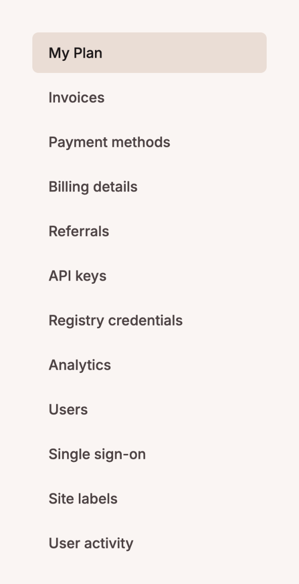 Kinsta
			navigation menu settings ui component
