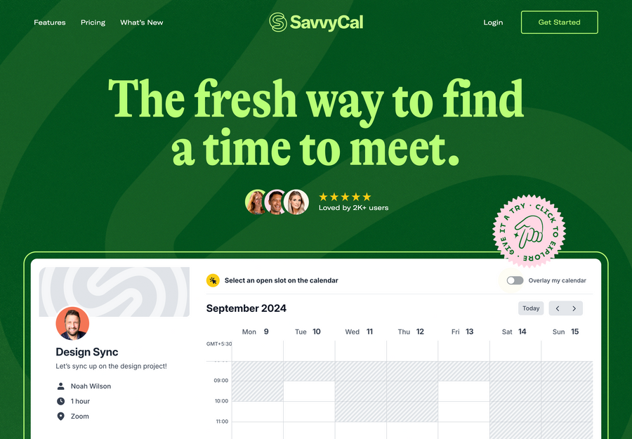 SavvyCal
				hero section ui component