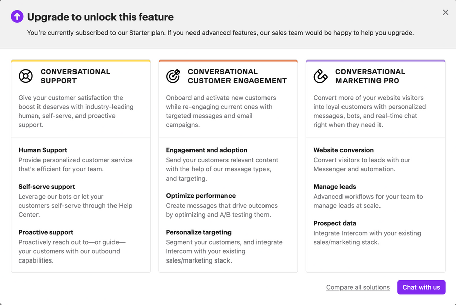 Intercom
				upgrade your plan ui component