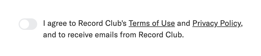 Record club
				toggle/switch ui component