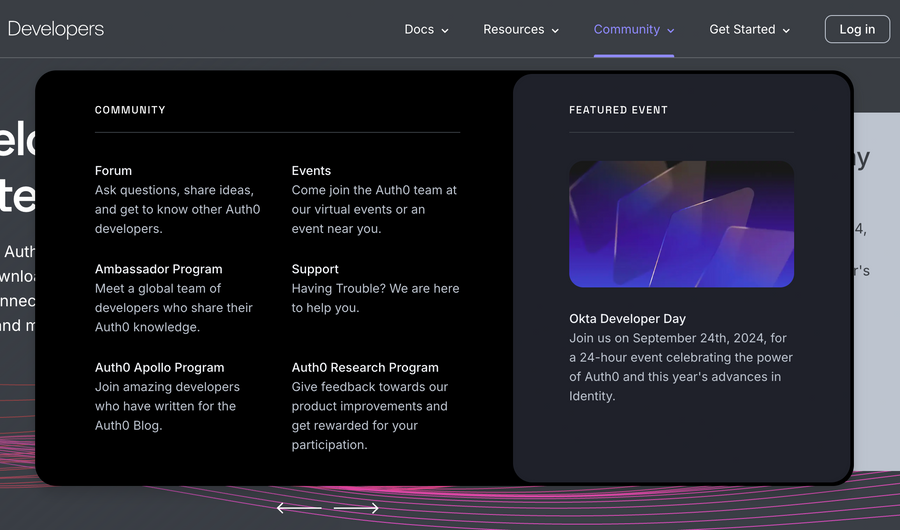 Auth0
				flyout menu ui component