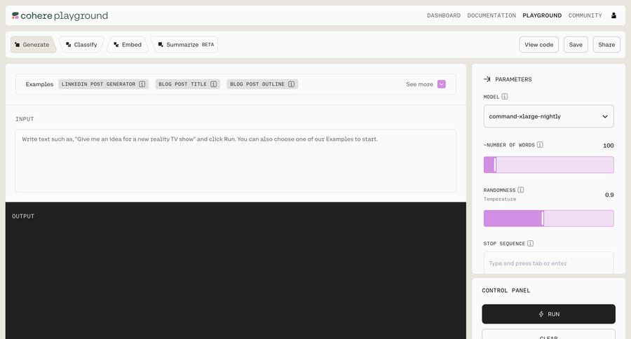 Cohere
			create popover item settings artificial intelligence form split screen natural language processing machine learning parameters ui page example