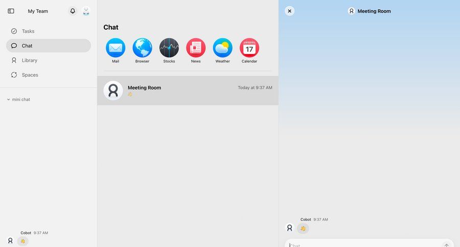 Cobot
			 sidebar navigation split screen communication chat menu ui page example