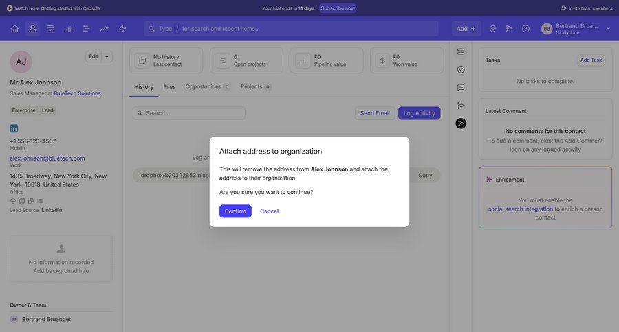 Capsule
			 data management confirmation modal confirmation trial banner confirmation message sales crm ui page example
