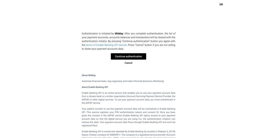 Midday
			 user authentication authentication data privacy ui page example