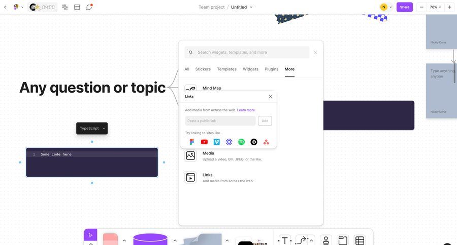 Figma
			 modal screen collaboration video editor upload media search bar mind mapping ui page example