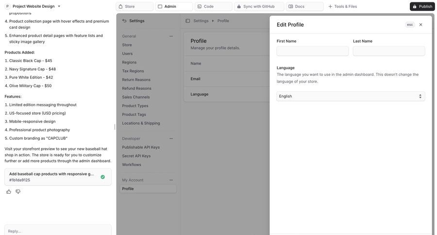 Bloom
			 chat interface settings modal ui page example