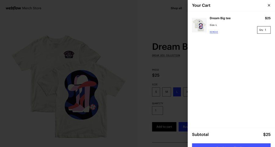 Webflow
				shopping cart ui page example