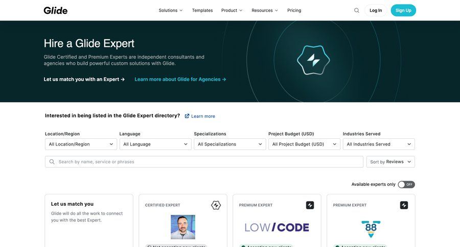 Glide
			 partners experts b2b website ui page example