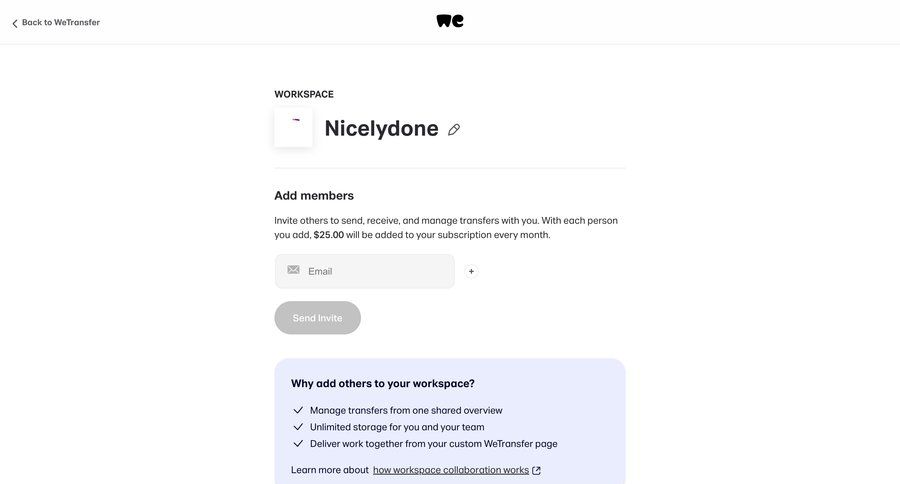 WeTransfer
			 settings form collaboration user management team collaboration account setup subscription management user invitation workspace settings subscription billing ui page example