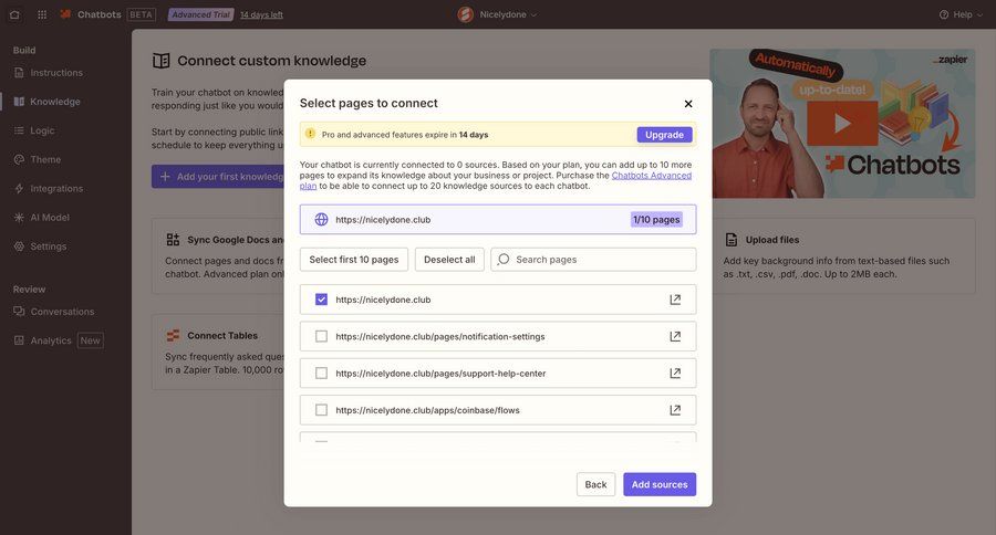 Zapier
			 configuration settings onboarding form subscription management alert ui page example