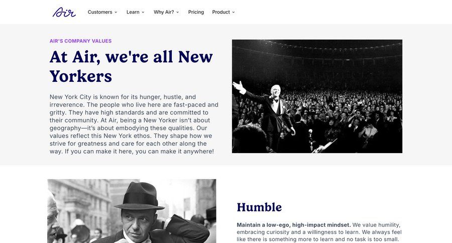 Air
				about & company mission ui page example