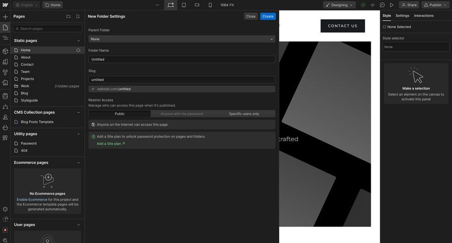 Webflow
			 content management sidebar navigation form access control file organization content management system sidebar ui page example
