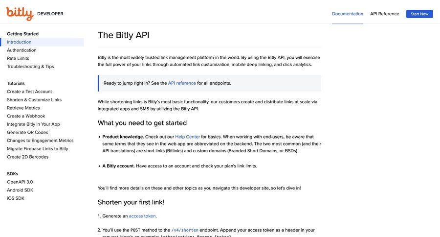 Bitly
			api documentation getting started doc documentation docs check out ui page example