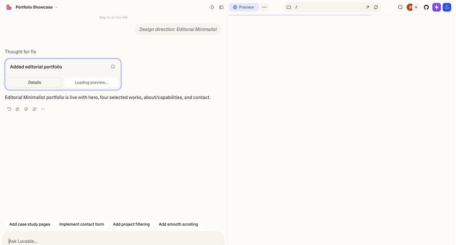 Lovable
			empty state create home content editor design editor artificial intelligence chat interface ui page example