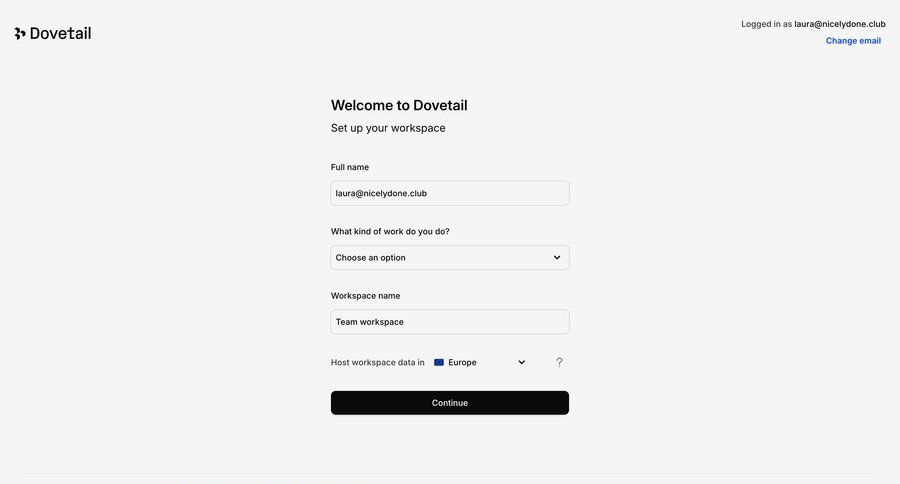 Dovetail
				onboarding ui page example