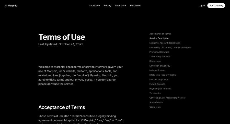 Morphic
				terms & conditions ui page example