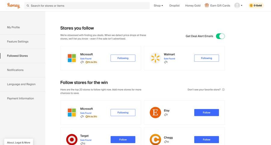 Honey
			followers & following e-commerce sidebar navigation account management user account list management comparison page comparision ui page example