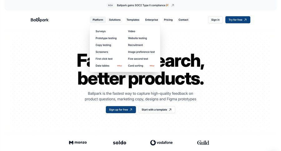 Ballpark
			 call to action homepage home page marketing website design contextual help ui page example