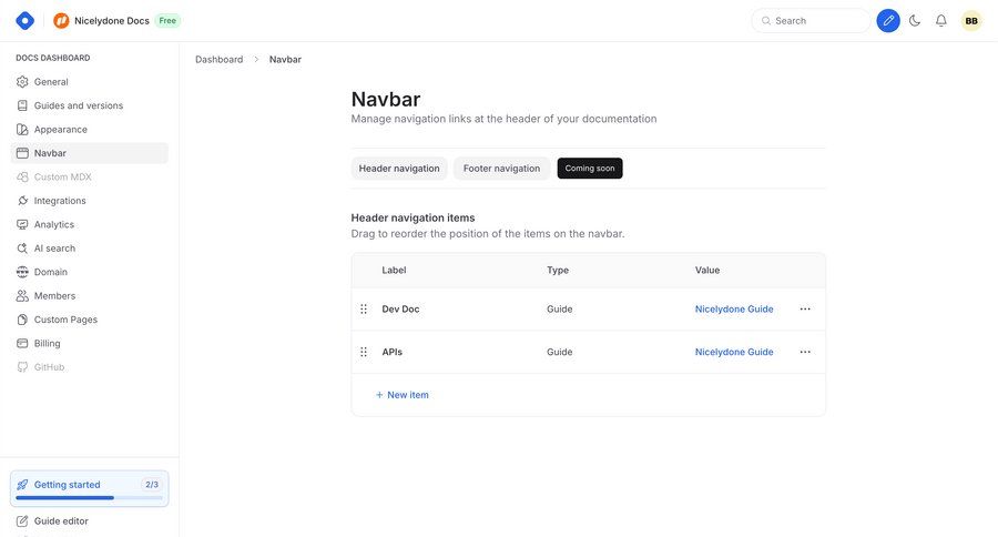 Hashnode
			 configuration settings sidebar navigation drag and drop manage links coming soon sidebar doc documentation docs progress bar table version control ui page example