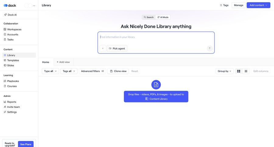 Dock
			 file upload document management knowledge base drag and drop ui page example