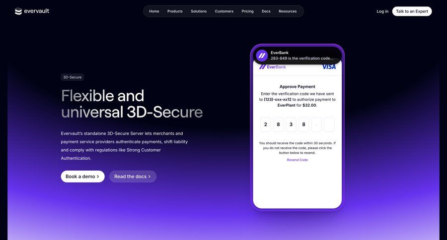 Evervault
			product page demo security color palette version control banking app ux cards ui ui page example