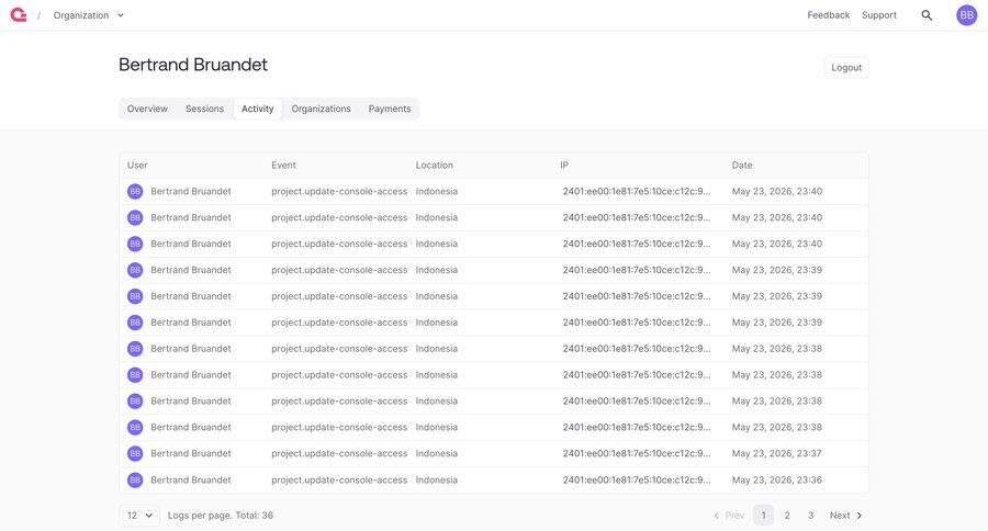 Appwrite
			settings activity feed account settings account settings audit log ui page example