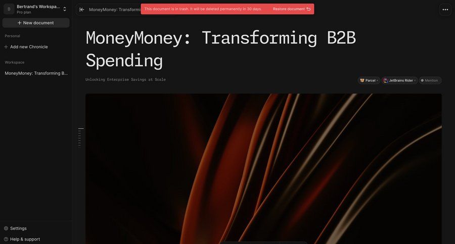 Chronicle
			detail page content editor trash & archive sidebar navigation document management full-screen layout document creation sidebar alert menu ui page example