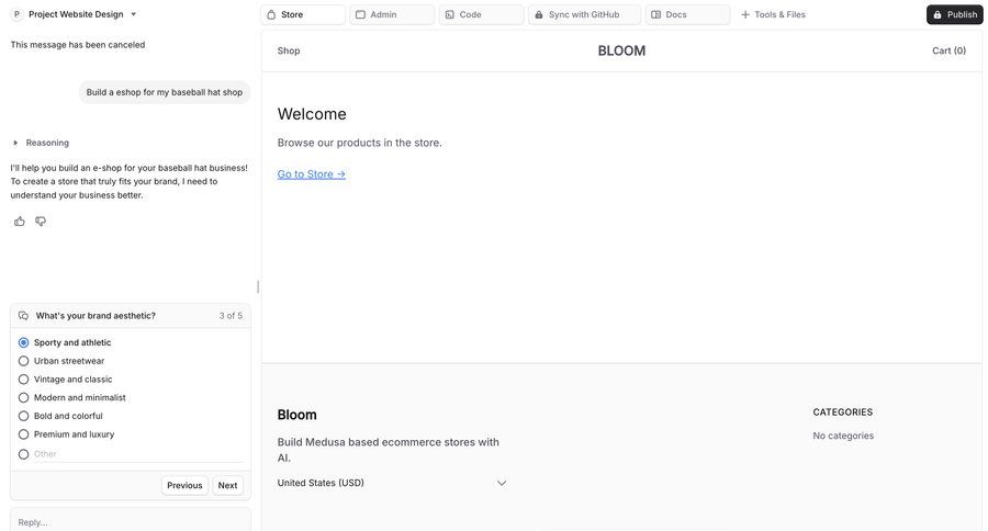 Bloom
			 conversational interface ui page example