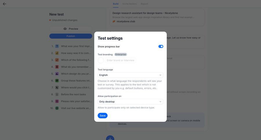 Wynde
			 settings form user research design research progress bar ui page example