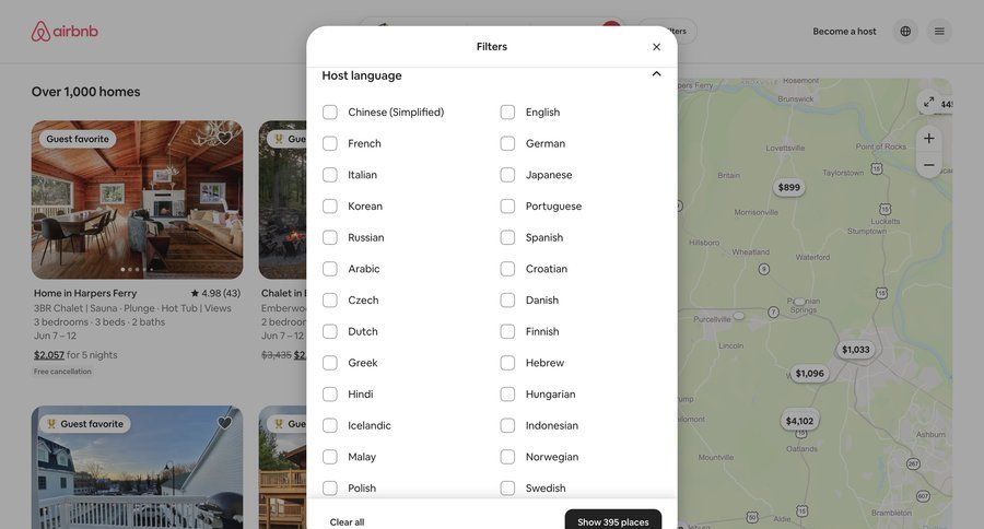 Airbnb
			 map view search results ui page example