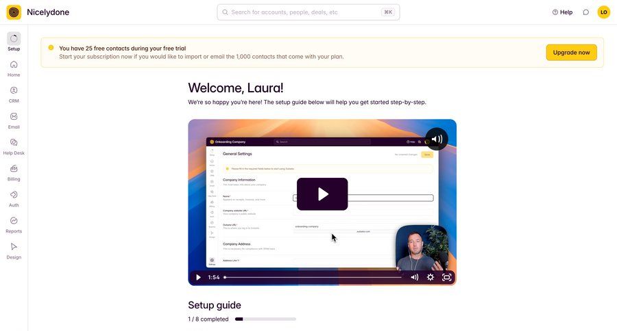 Outseta
			onboarding product tour account settings onboarding account setup progress tracking video player sidebar setup progress bar ui page example