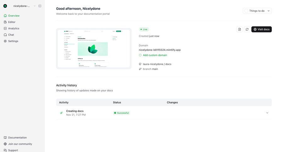 Mintlify
			 content management dashboard sidebar navigation onboarding dashboard overview activity tracking content blocks sidebar setup monitoring doc documentation docs table version history global search markdown editor ui page example
