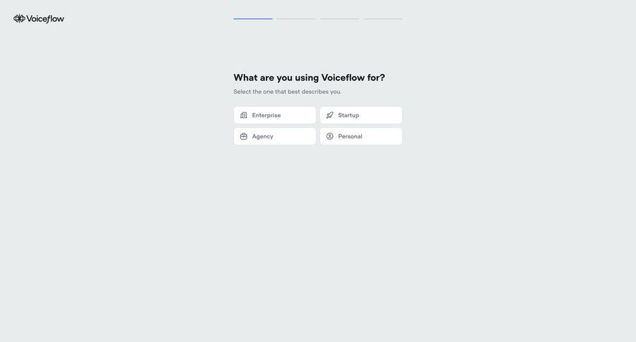 Voiceflow
			 account setup saas onboarding ui page example