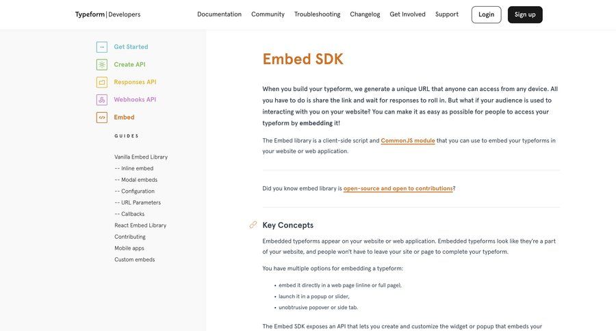 Typeform
				documentation ui page example