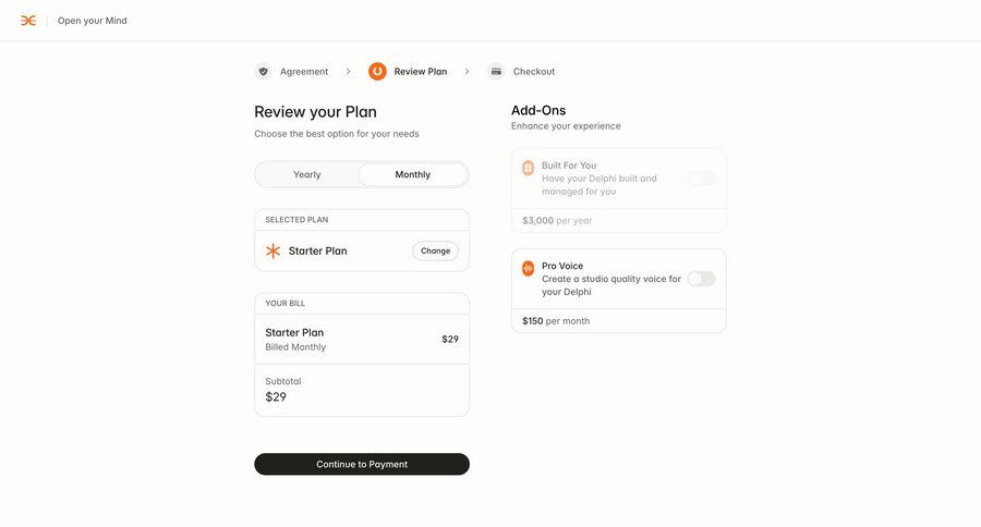 Delphi
			checkout plans & pricing (in app) e-commerce subscription management checkout screen ui page example