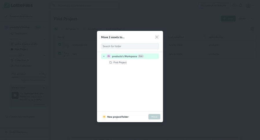 Lottie
			 design file management file organization folder management file upload modal hierarchical navigation folder assets ui page example