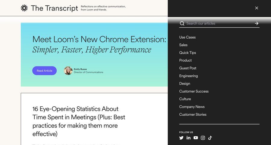Loom
			navigation popover blog chrome extension navigation menu navigation bar menu navigation links navigation buttons transcript ui page example